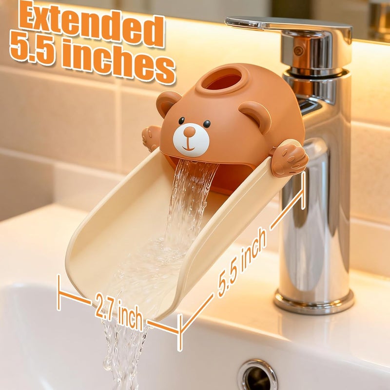 SKYROKU Faucet Extender for Kids, Temperature-Sensitive Faucet Spout Extension for Independent Hand Washing - Cute Bear Design, Fits Most Bathroom & Kitchen Sinks(Brown 2P) - Image 2